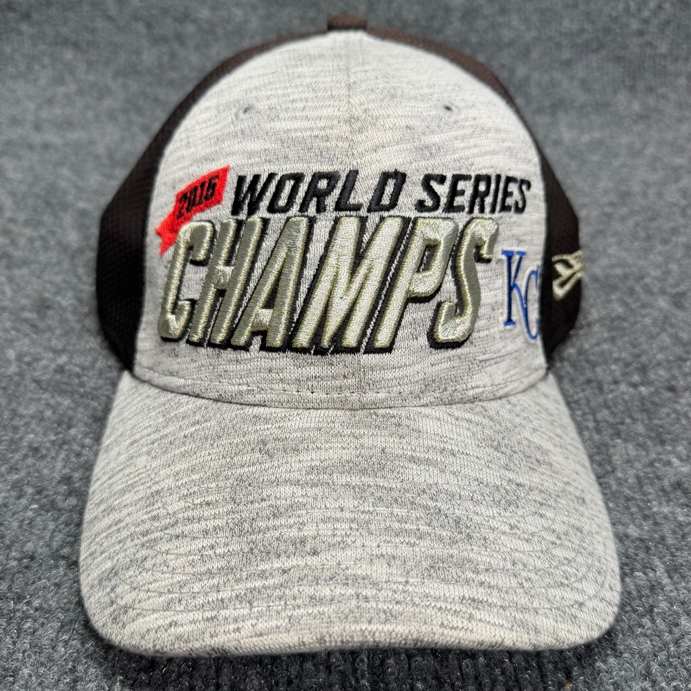 Kansas City Royals New Era 39THIRTY Hat Mens OSFM Grey Black World Series Champs